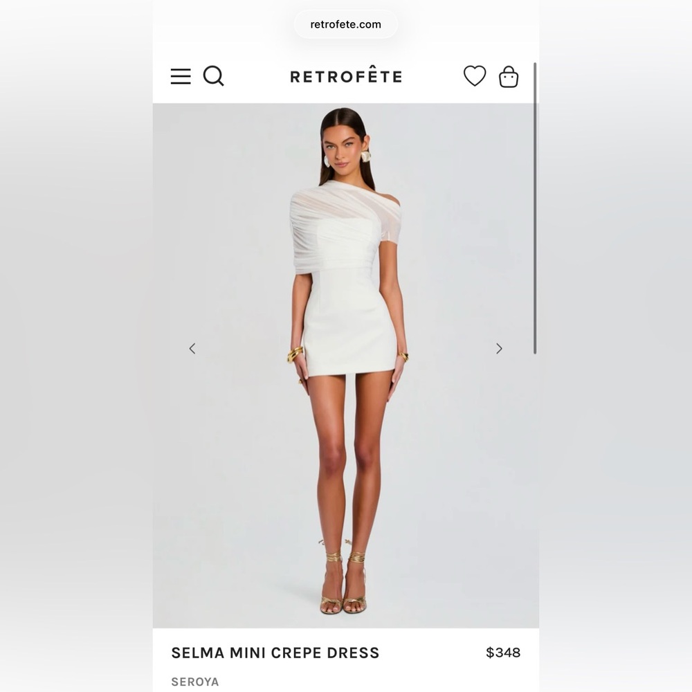 Retrofete Selma Mini Crape Dress, White, size Medium.